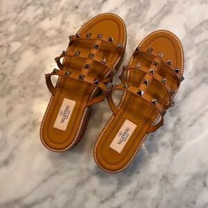 Valentino Garavani Brown Studded Wedges